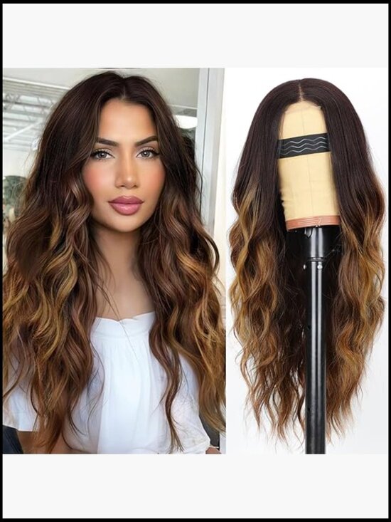 Long Wavy Synthetic Wig with Lace Hairline Middle Part Heat Resistant for main image 6